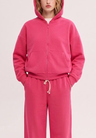 Basic pink fleece-lined zip-up hoodie